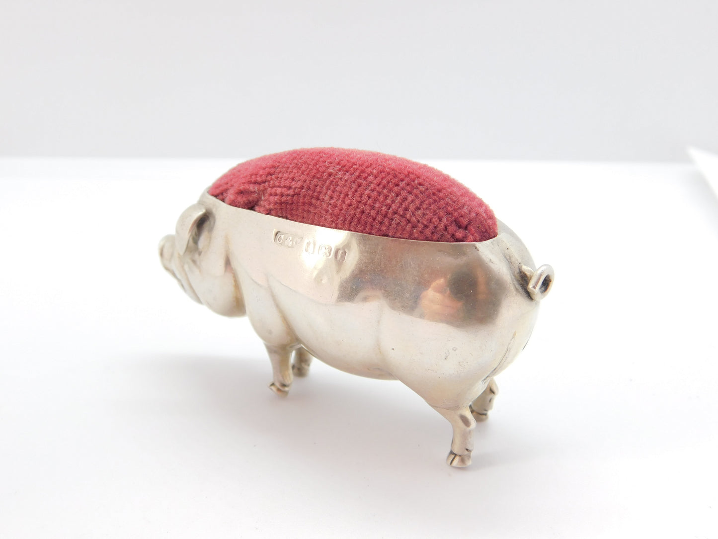 Edwardian Sterling Silver Novelty Pig Pin Cushion 1905 Birmingham Antique