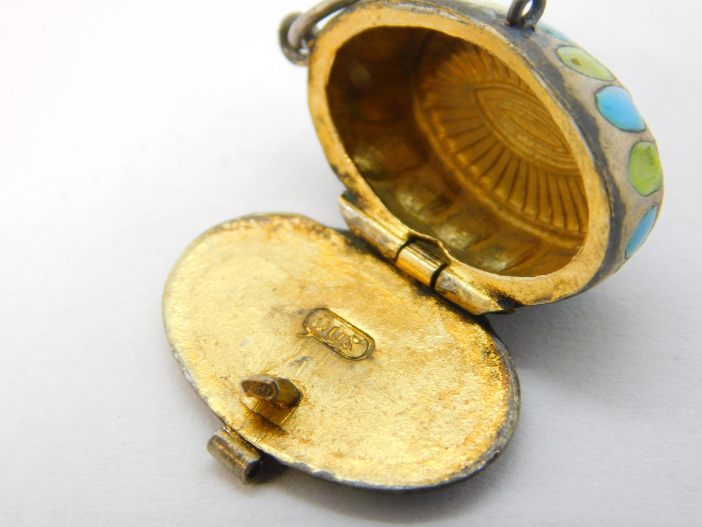 Egyptian .800 Silver Enamel Moses Basket Charm Pendant Antique c1930 Deco