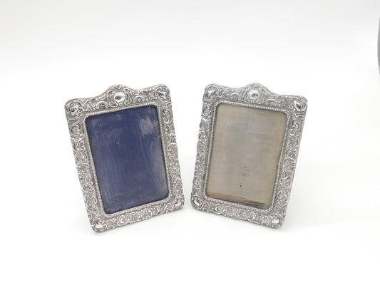 Pair of Victorian Sterling Silver Floral Photo Frames 1900 Birmingham Antique AF