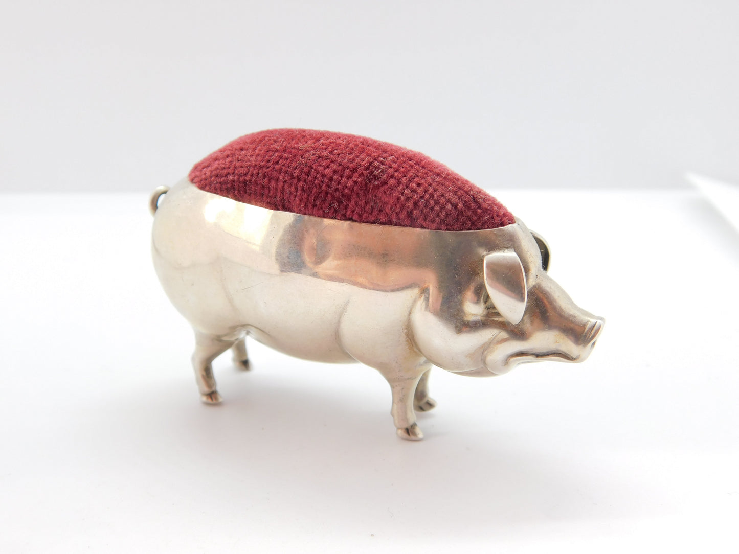 Edwardian Sterling Silver Novelty Pig Pin Cushion 1905 Birmingham Antique