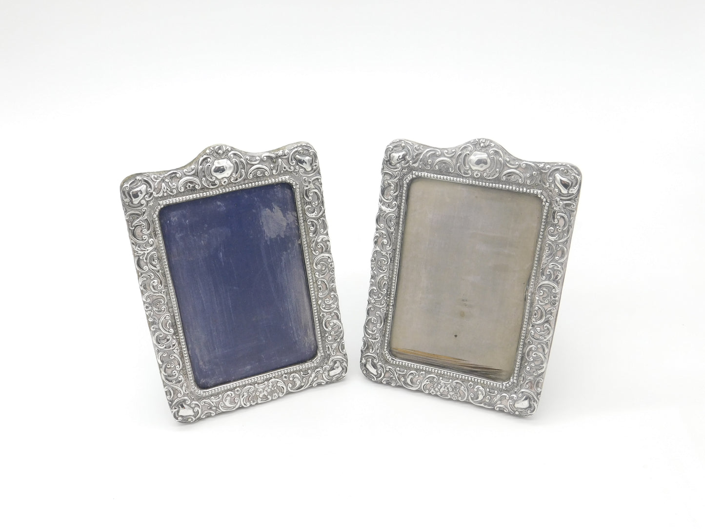 Pair of Victorian Sterling Silver Floral Photo Frames 1900 Birmingham Antique AF