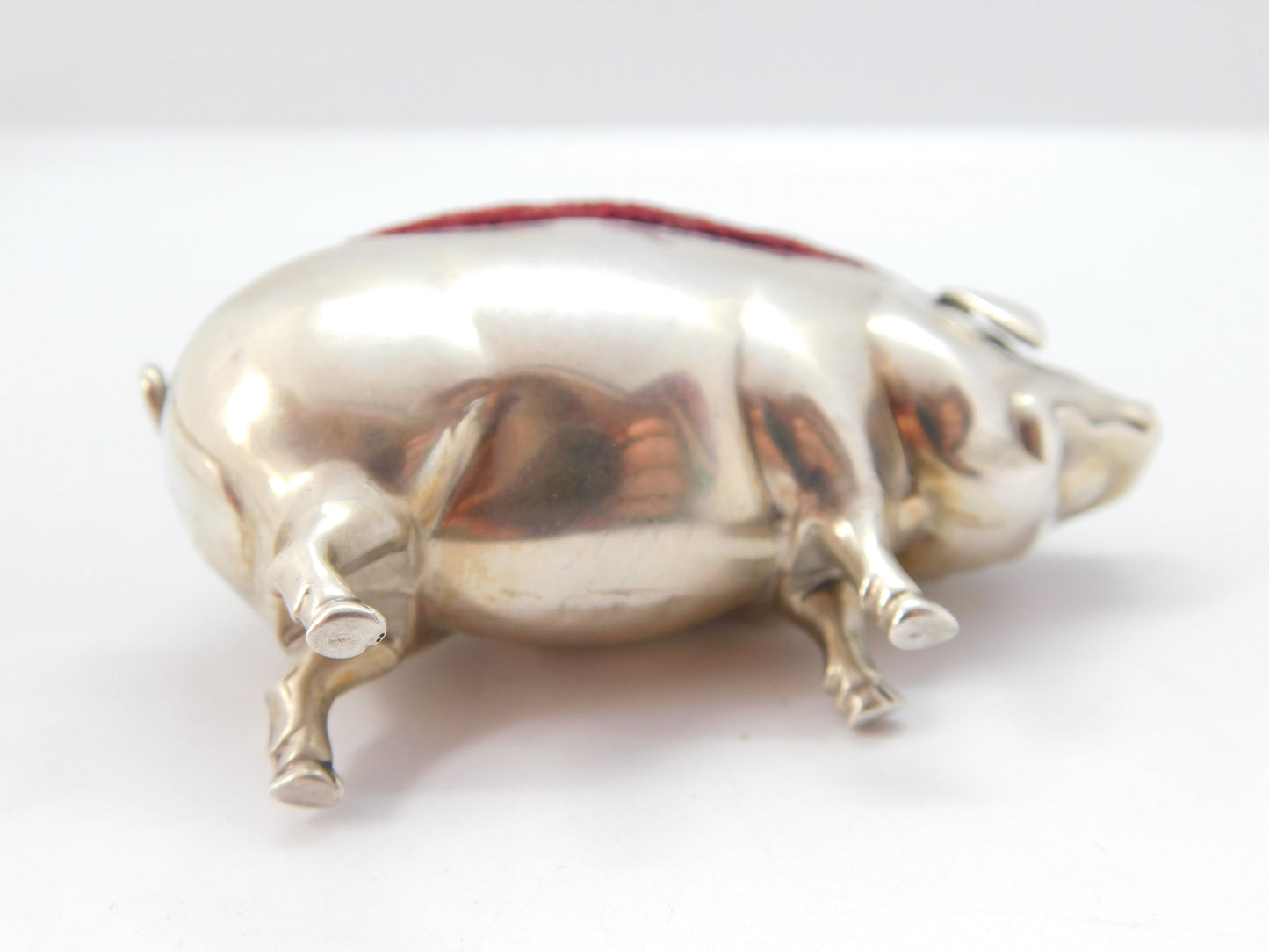 Edwardian Sterling Silver Novelty Pig Pin Cushion 1905 Birmingham Antique