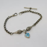 Victorian Sterling Silver Albertina Enamel Heart Link Bracelet Antique c1860