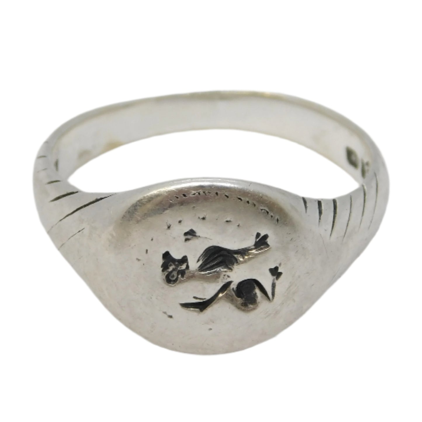 Roman Style Sterling Silver Griffin Form Seal Intaglio Signet Ring Vintage c1980