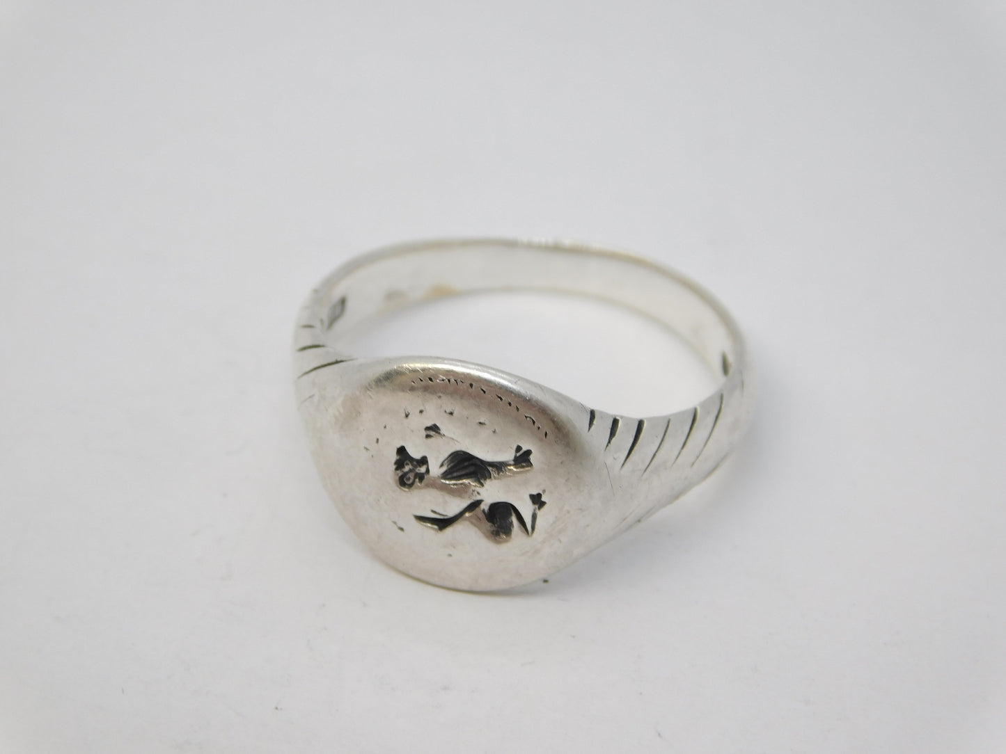 Roman Style Sterling Silver Griffin Form Seal Intaglio Signet Ring Vintage c1980
