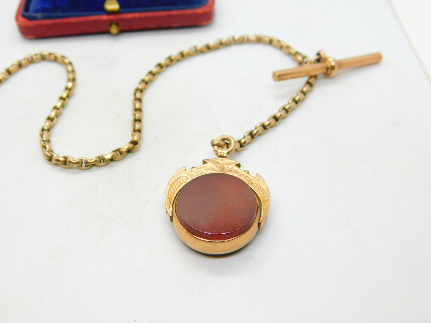 Victorian 9ct Rose Gold Albert Watch Chain With Spinner Fob Antique c1890