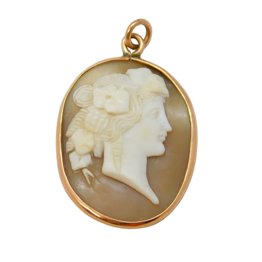 Victorian 9ct Rose Gold Mounted Carved Shell Cameo Pendant Antique c1860