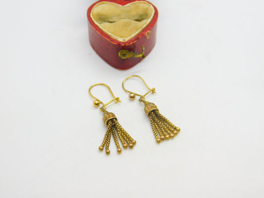 9ct Yellow Gold Albertina Dangling Tassel Earrings Antique Victorian c1860