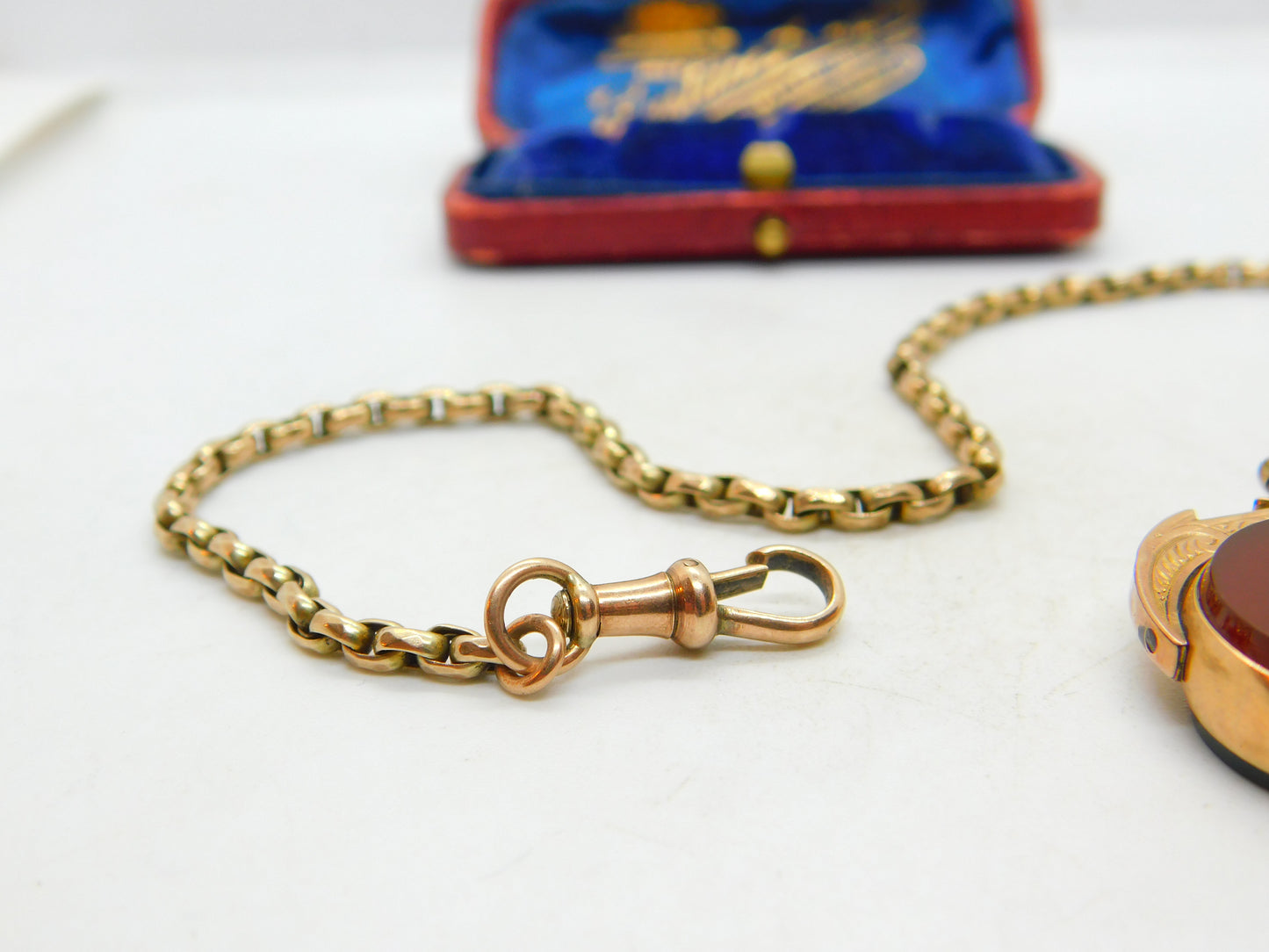 Victorian 9ct Rose Gold Albert Watch Chain With Spinner Fob Antique c1890