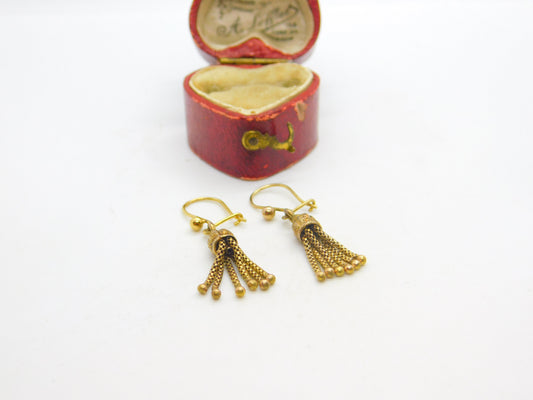 9ct Yellow Gold Albertina Dangling Tassel Earrings Antique Victorian c1860