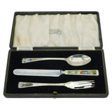 Sterling Silver & Enamel Boxed Nursery Rhyme Cutlery Set Antique Birmingham Elkington & Co