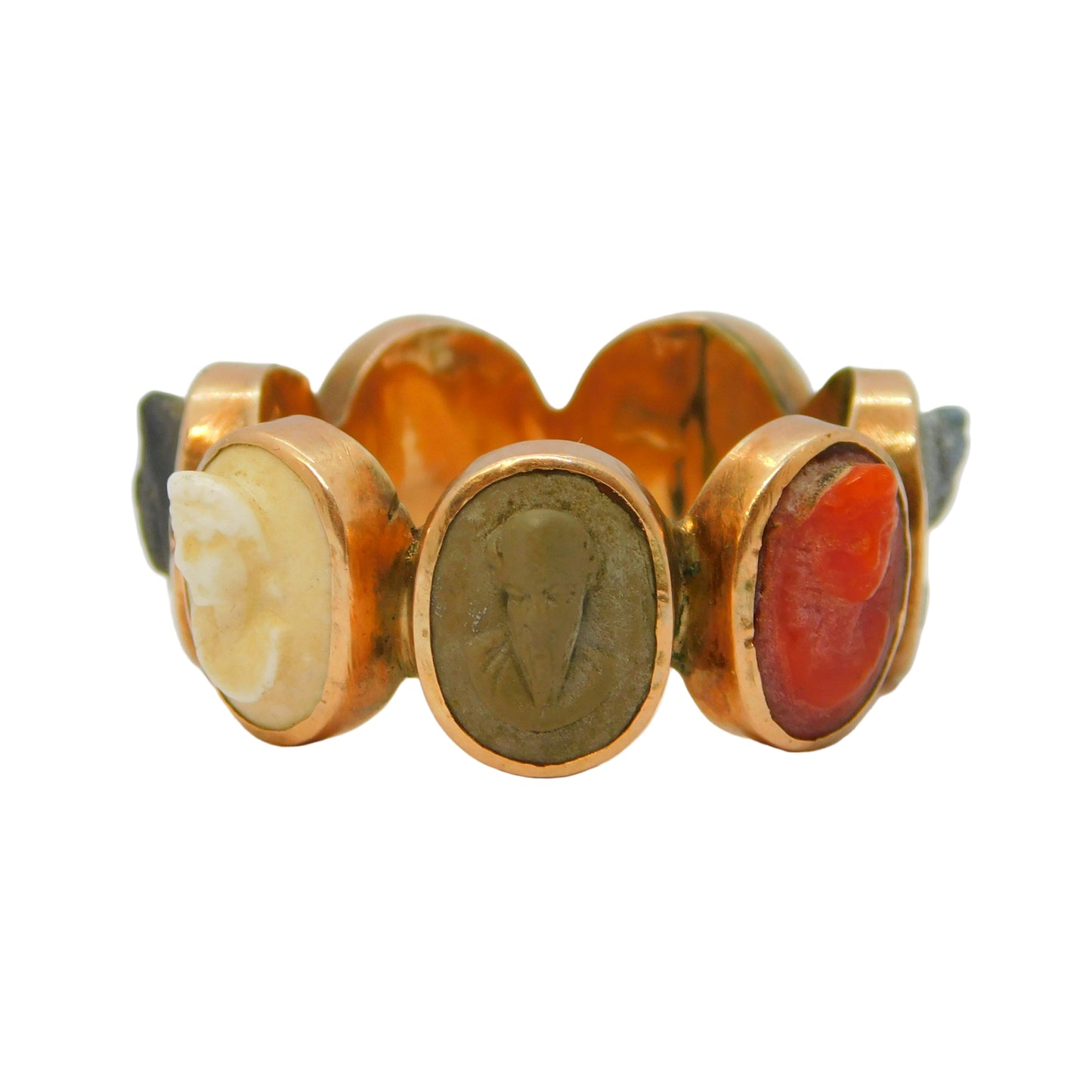 George III Grand Tour 12ct Rose Gold Seven-Cameo Prosperity Ring Antique c1830