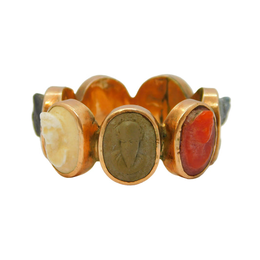 George III Grand Tour 12ct Rose Gold Seven-Cameo Prosperity Ring Antique c1830