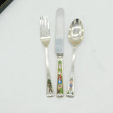 Sterling Silver & Enamel Boxed Nursery Rhyme Cutlery Set Antique Birmingham Elkington & Co