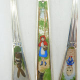 Sterling Silver & Enamel Boxed Nursery Rhyme Cutlery Set Antique Birmingham Elkington & Co