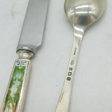 Sterling Silver & Enamel Boxed Nursery Rhyme Cutlery Set Antique Birmingham Elkington & Co