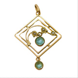 Edwardian 9ct Gold, Blue Topaz, Seed Pearl Lavalier Drop Pendant Antique c1910