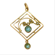 Edwardian 9ct Gold, Blue Topaz, Seed Pearl Lavalier Drop Pendant Antique c1910