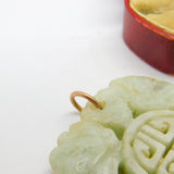 Large Victorian 9ct Gold & Carved Apple-Green Jade Naturalistic Pendant c1850