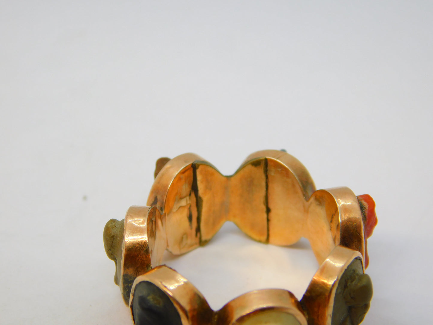 George III Grand Tour 12ct Rose Gold Seven-Cameo Prosperity Ring Antique c1830