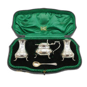 Boxed Sterling Silver Cruet Mustard & Pepper Set Antique 1917 Sheffield