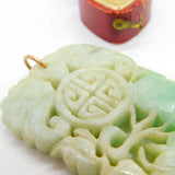 Large Victorian 9ct Gold & Carved Apple-Green Jade Naturalistic Pendant c1850