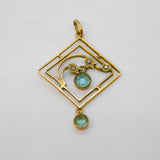 Edwardian 9ct Gold, Blue Topaz, Seed Pearl Lavalier Drop Pendant Antique c1910