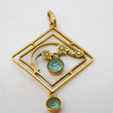 Edwardian 9ct Gold, Blue Topaz, Seed Pearl Lavalier Drop Pendant Antique c1910