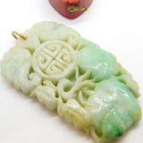 Large Victorian 9ct Gold & Carved Apple-Green Jade Naturalistic Pendant c1850
