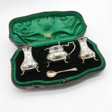 Boxed Sterling Silver Cruet Mustard & Pepper Set Antique 1917 Sheffield