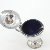 Victorian Floral Sterling Silver Blue Lined Pedestal Mustard Pot 1862 Sheffield