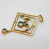 Edwardian 9ct Gold, Blue Topaz, Seed Pearl Lavalier Drop Pendant Antique c1910