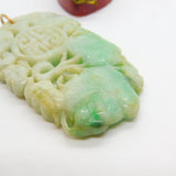 Large Victorian 9ct Gold & Carved Apple-Green Jade Naturalistic Pendant c1850
