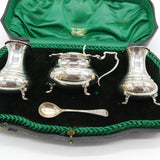 Boxed Sterling Silver Cruet Mustard & Pepper Set Antique 1917 Sheffield