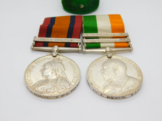 Silver Queens & Kings South Africa Boer War Medal Group Pte A Bennett Antique