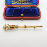 Victorian 18ct Gold, Natural Ruby & Diamond Royal Sceptre Brooch c1900 Antique