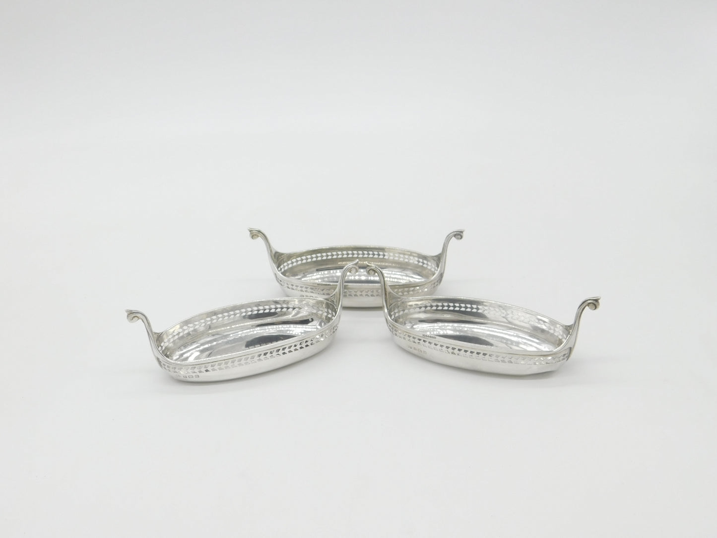 Set of Three Sterling Silver Viking Longboat Treat Dishes Antique 1928 Elkington & Co.