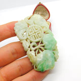 Large Victorian 9ct Gold & Carved Apple-Green Jade Naturalistic Pendant c1850