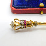 Victorian 18ct Gold, Natural Ruby & Diamond Royal Sceptre Brooch c1900 Antique