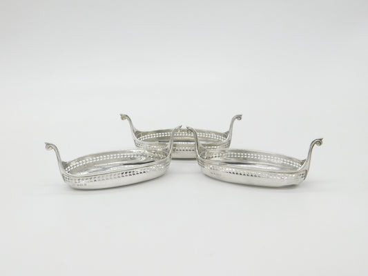 Set of Three Sterling Silver Viking Longboat Treat Dishes Antique 1928 Elkington & Co.