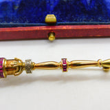 Victorian 18ct Gold, Natural Ruby & Diamond Royal Sceptre Brooch c1900 Antique