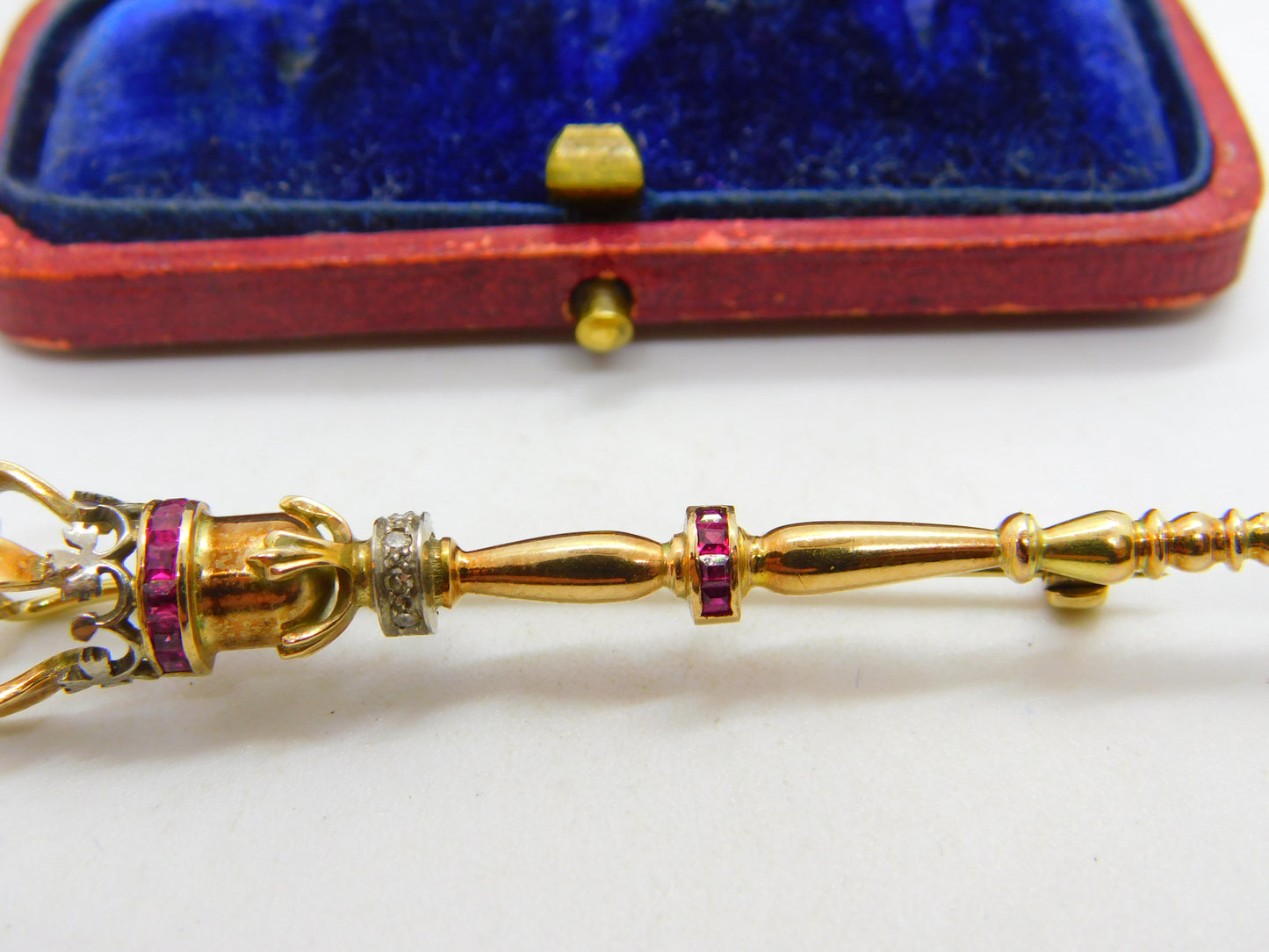 Victorian 18ct Gold, Natural Ruby & Diamond Royal Sceptre Brooch c1900 Antique