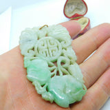 Large Victorian 9ct Gold & Carved Apple-Green Jade Naturalistic Pendant c1850
