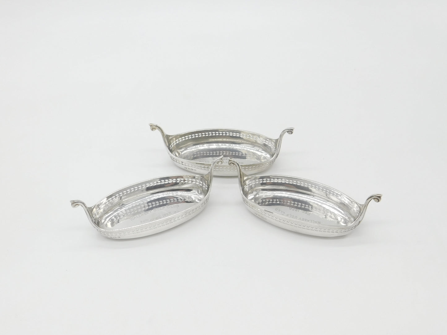 Set of Three Sterling Silver Viking Longboat Treat Dishes Antique 1928 Elkington & Co.