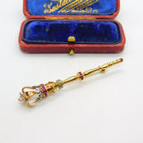 Victorian 18ct Gold, Natural Ruby & Diamond Royal Sceptre Brooch c1900 Antique