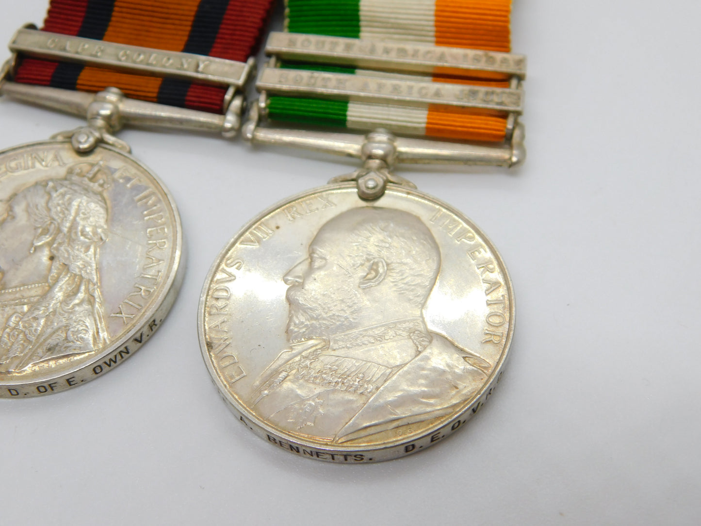 Silver Queens & Kings South Africa Boer War Medal Group Pte A Bennett Antique