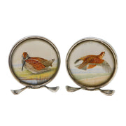 Edwardian Pair of Sterling Silver Grouse & Snipe Watercolour Place Settings Antique 1909 Chester