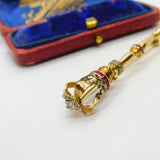 Victorian 18ct Gold, Natural Ruby & Diamond Royal Sceptre Brooch c1900 Antique