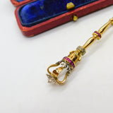 Victorian 18ct Gold, Natural Ruby & Diamond Royal Sceptre Brooch c1900 Antique