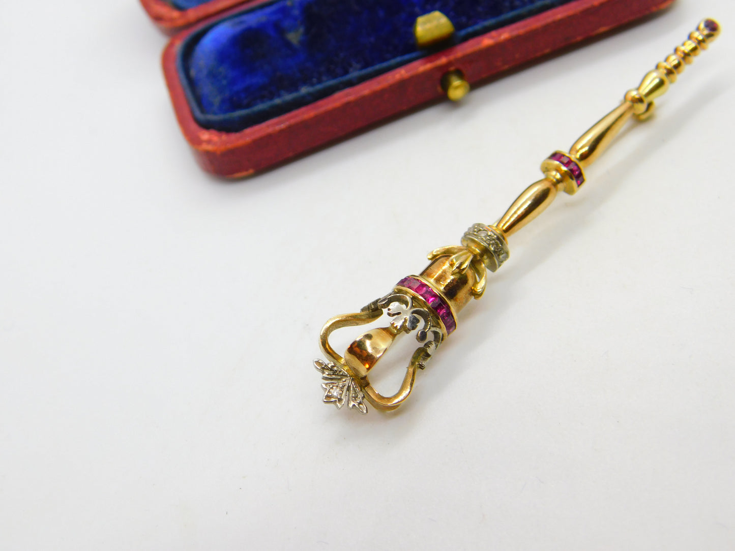 Victorian 18ct Gold, Natural Ruby & Diamond Royal Sceptre Brooch c1900 Antique